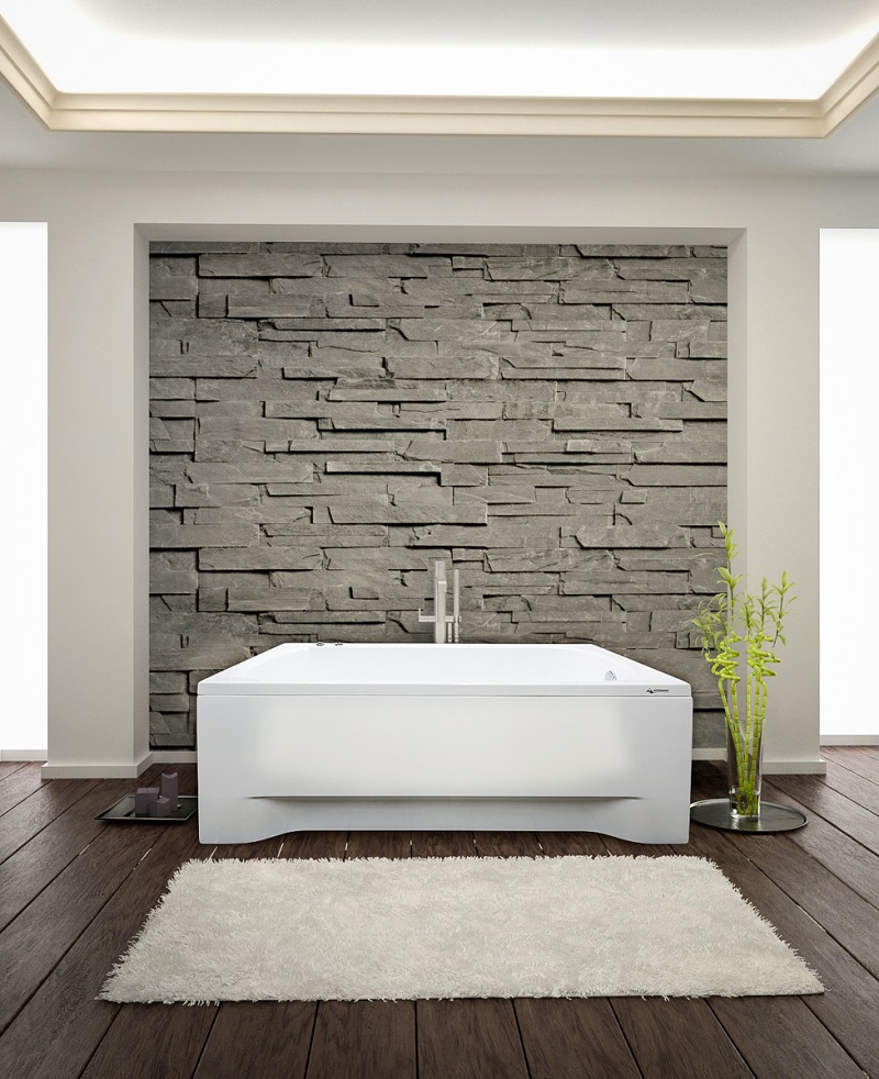 Modern Bathroom interior with stone wall