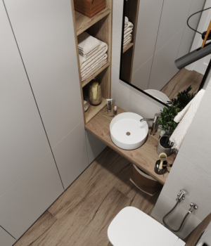 väike vannituba sisseehitatud mööbel
