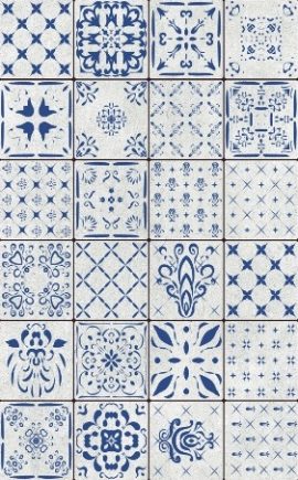 Mustriline seinaplaat Portugal Blue dekoor